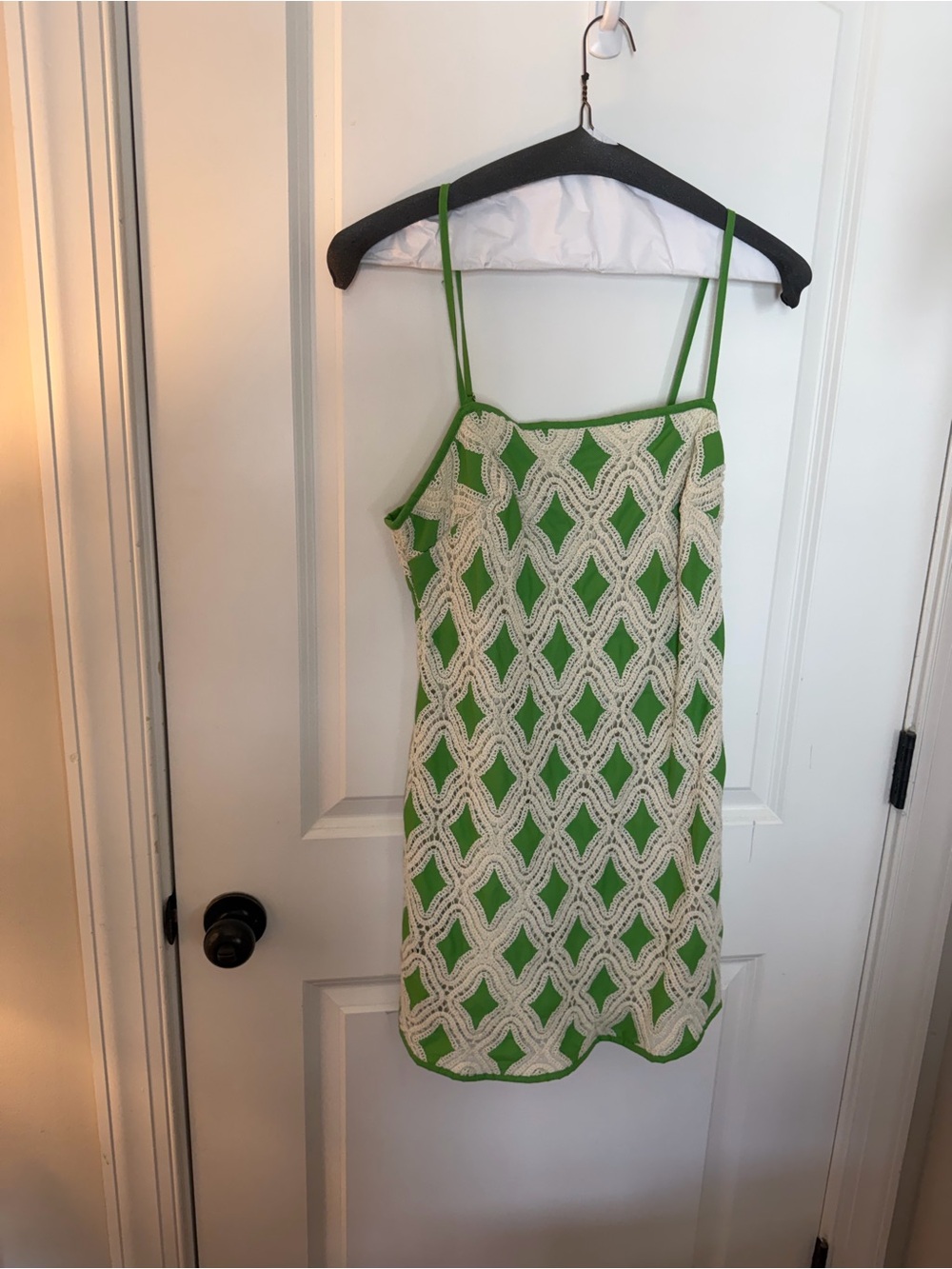 Green and Cream Lace Overlay Mini Dress